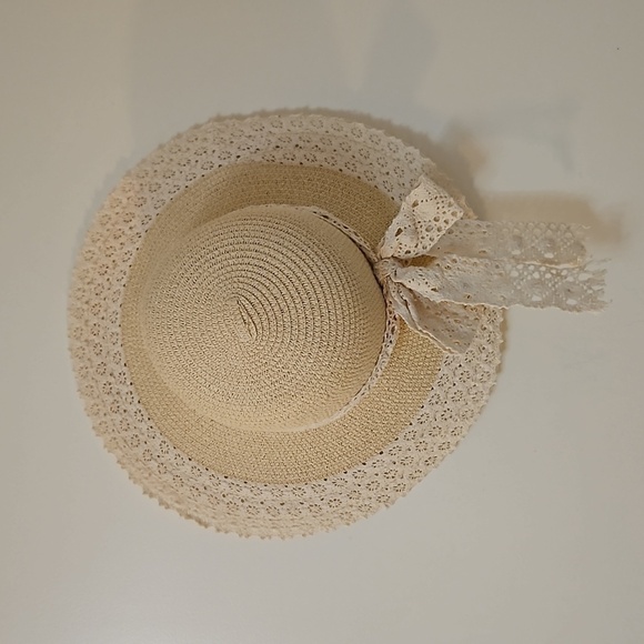 VTG 29 PALMS Cream Lace Bow Floppy Beach Coquette Hat - Picture 7 of 8